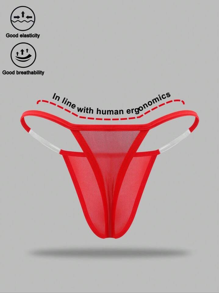 Men's Red Hollow Mesh Thong Underwear For Men